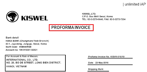ví dụ về proforma invoice